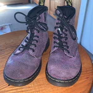 Dr Martens BROOKLEE Purple glitter nubuck distressed leather zipper & laces 10